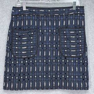 Loft Geo Circuit Skirt Sz 10 Black Lace Blue Metallic Silver Whimsigoth Egirl